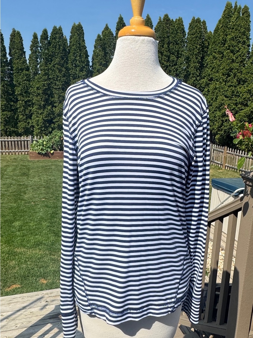 Lulu-B women's Navy and White Striped Long-Sleeve swim cover Tee